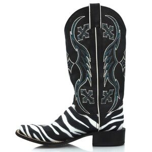 Nocona Women’s Black Leather Zebra Print Western Cowboy Boots Cross Wing US 7.5